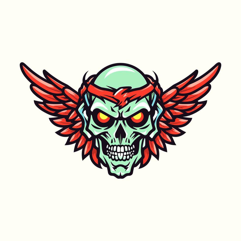 A captivating hand-drawn logo design featuring a skull with intricate wings, exuding edgy and rebellious vibes vector