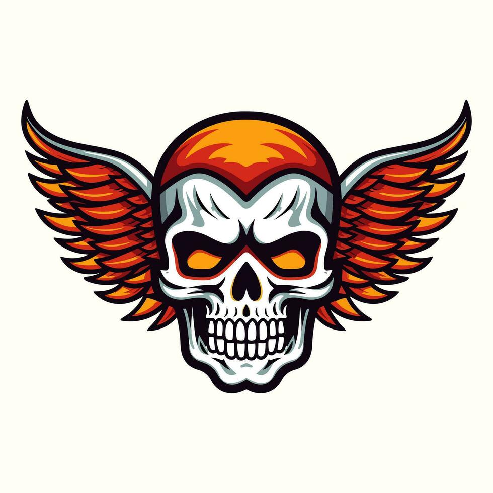 skull wings illustration hand drawn logo design vector