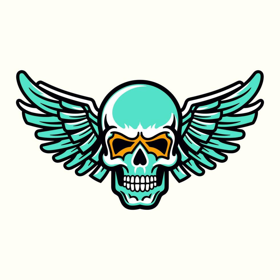 A captivating hand-drawn logo design featuring a skull with intricate wings, exuding edgy and rebellious vibes vector