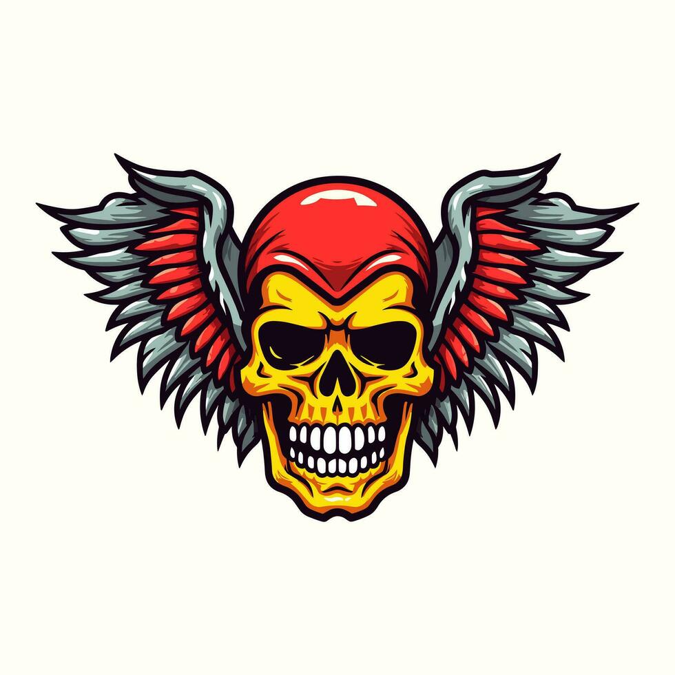A captivating hand-drawn logo design featuring a skull with intricate wings, exuding edgy and rebellious vibes vector