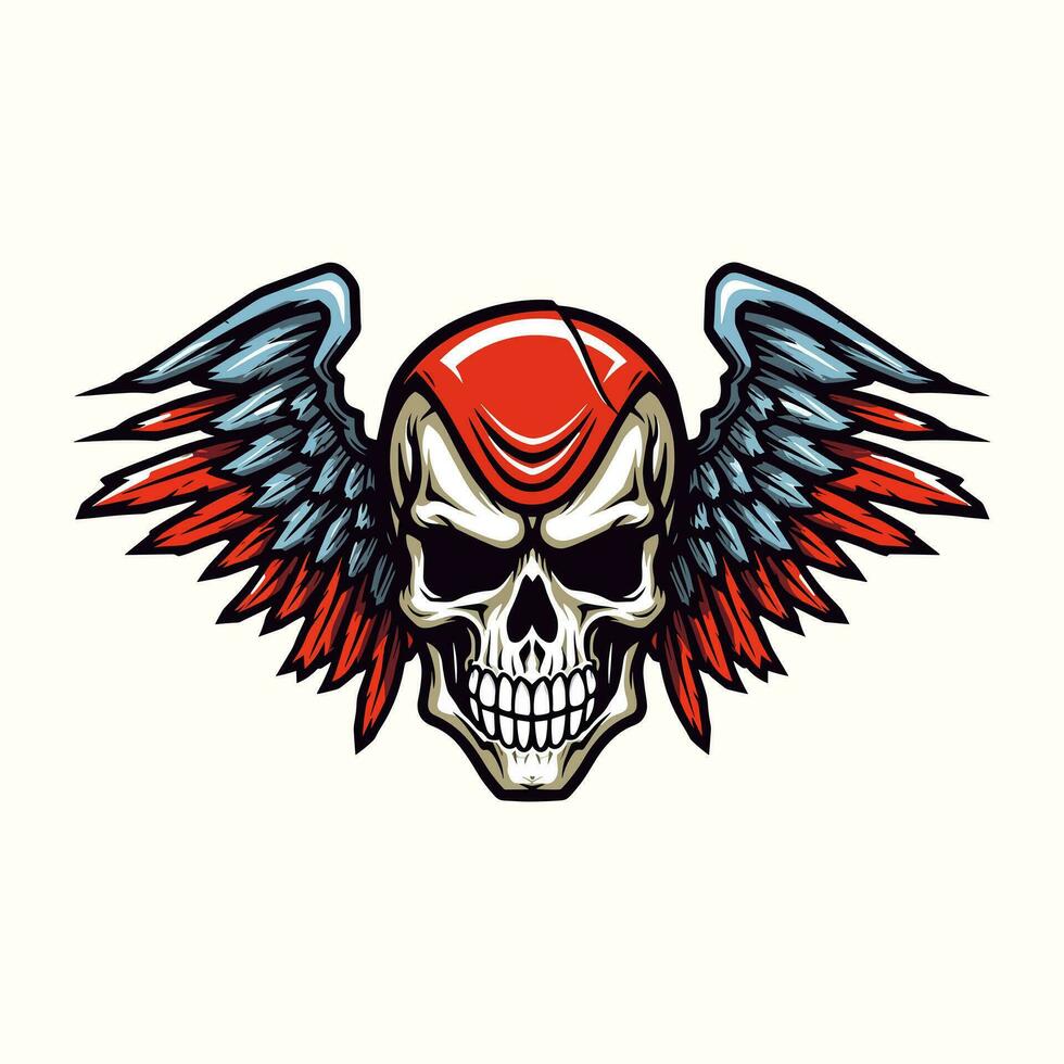 skull wings illustration hand drawn logo design vector