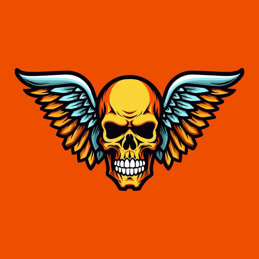 A captivating hand-drawn logo design featuring a skull with intricate wings, exuding edgy and rebellious vibes vector