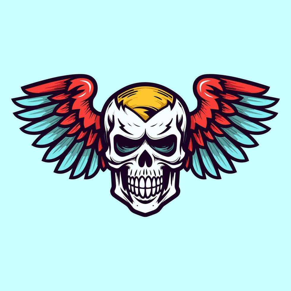 A captivating hand-drawn logo design featuring a skull with intricate wings, exuding edgy and rebellious vibes vector