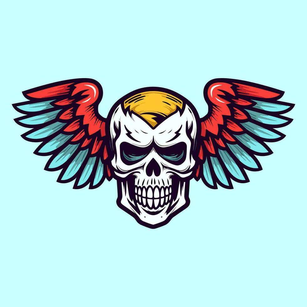 A captivating hand-drawn logo design featuring a skull with intricate wings, exuding edgy and rebellious vibes vector