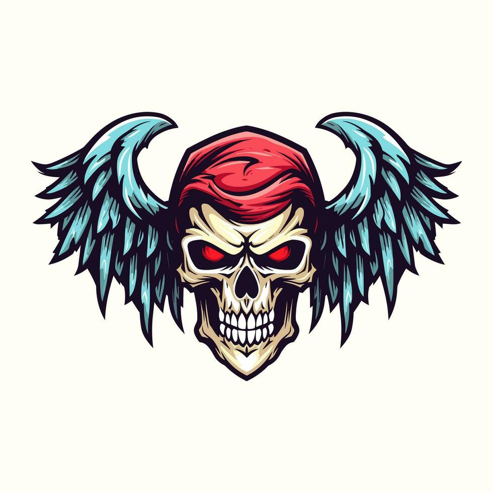 skull wings illustration hand drawn logo design vector