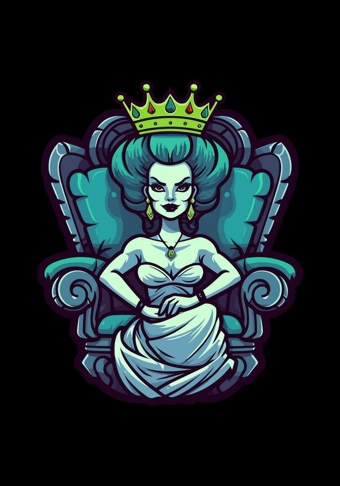 reina princesa zombi en un trono ilustración vector