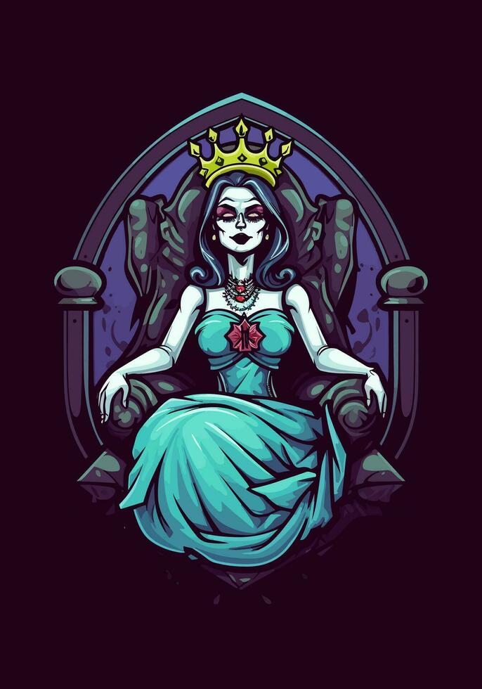 reina princesa zombi en un trono ilustración vector