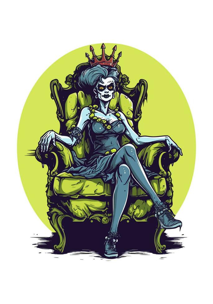 reina princesa zombi en un trono ilustración vector
