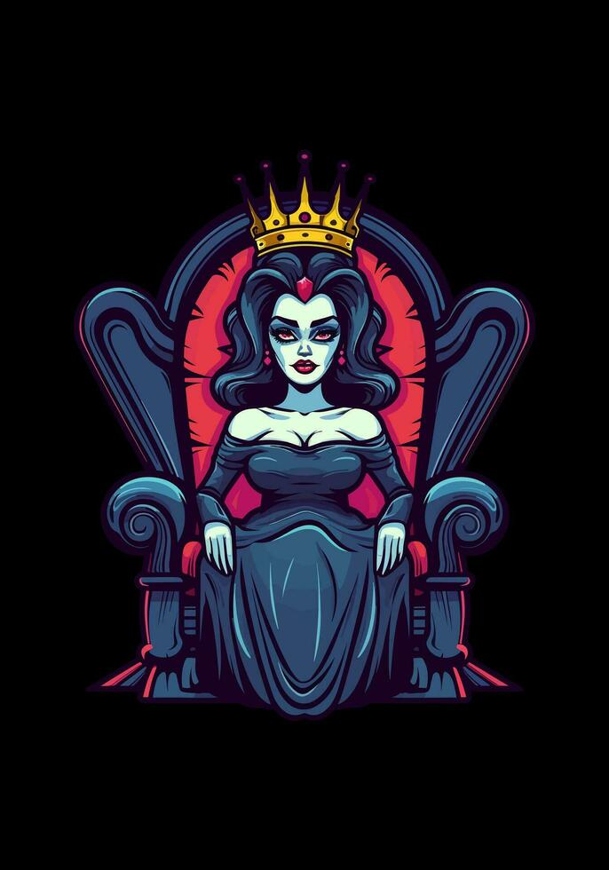 Queen princess zombie in a throne illustration vector