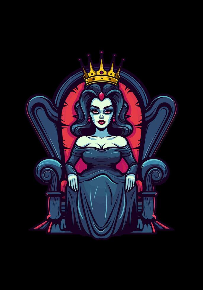 reina princesa zombi en un trono ilustración vector