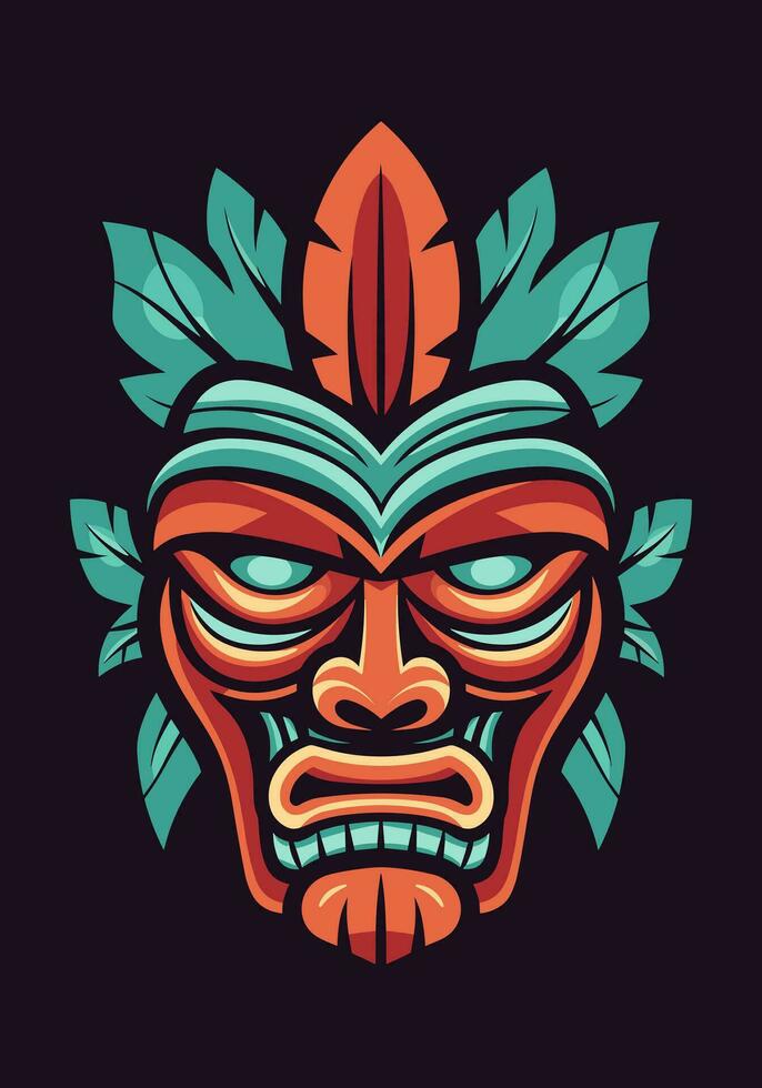 wooden tiki mask tribal hand drawn logo design illustration vector