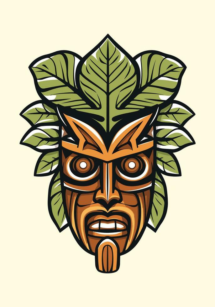 Wooden tiki mask tribal logo, hand drawn with intricate details. A captivating blend of culture, art, and identity for your brand vector