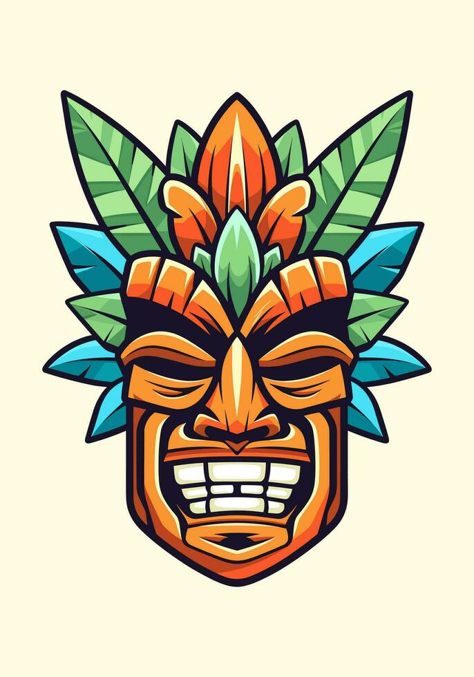 Wooden tiki mask tribal logo, hand drawn with intricate details. A captivating blend of culture, art, and identity for your brand vector