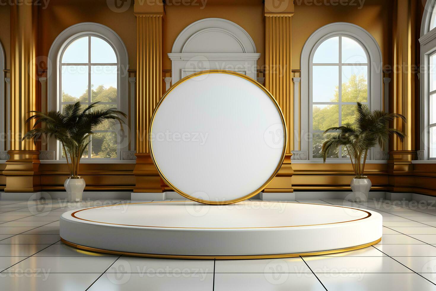 Gold Cicular Pedestals Podium for product presentation geometrical shapes photo
