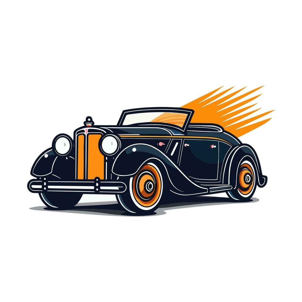 Authentic hand drawn logo design illustration of an old car, evoking a sense of nostalgia, craftsmanship, and the joy of open road journeys vector