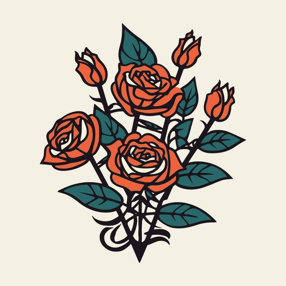 rosas flor mano dibujado logo diseño ilustración vector