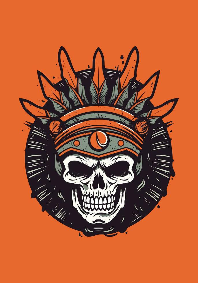A striking hand drawn logo design illustration of a skull warrior, evoking a sense of intensity, determination, and fearless spirit vector