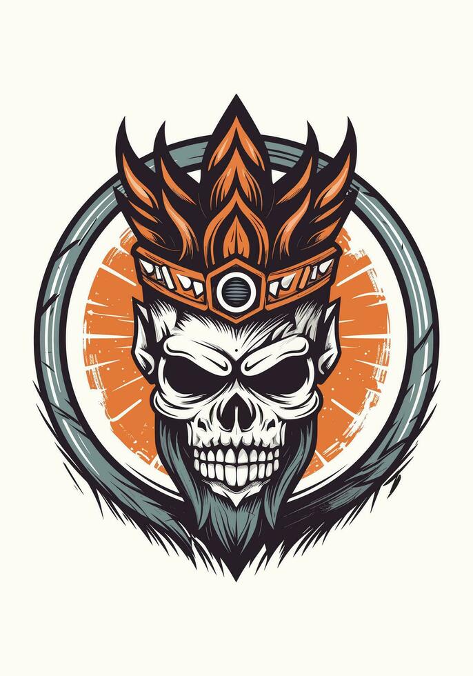 A captivating hand drawn logo design illustration featuring a skull warrior. Perfect for expressing power, courage, and resilience vector