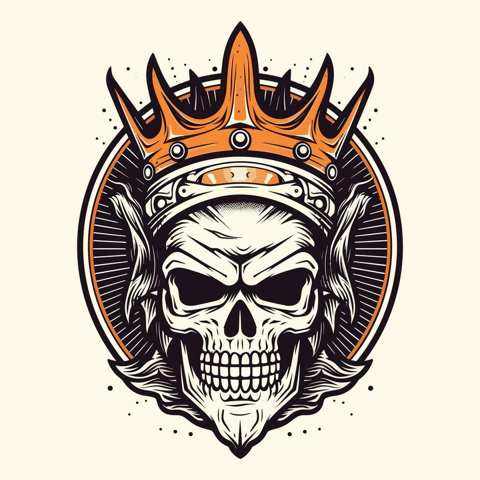 Viking skull warrior hand drawn logo design illustration vector