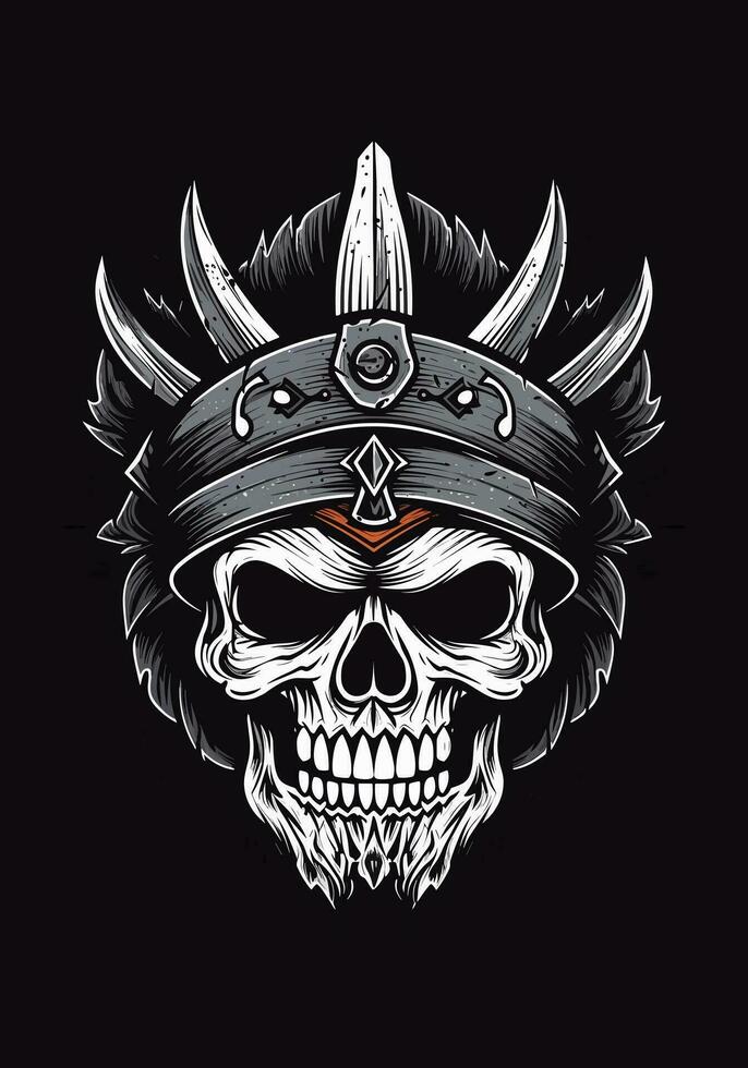 A fierce skull warrior depicted in a hand drawn logo design illustration. Conveys strength, bravery, and a warrior spirit vector