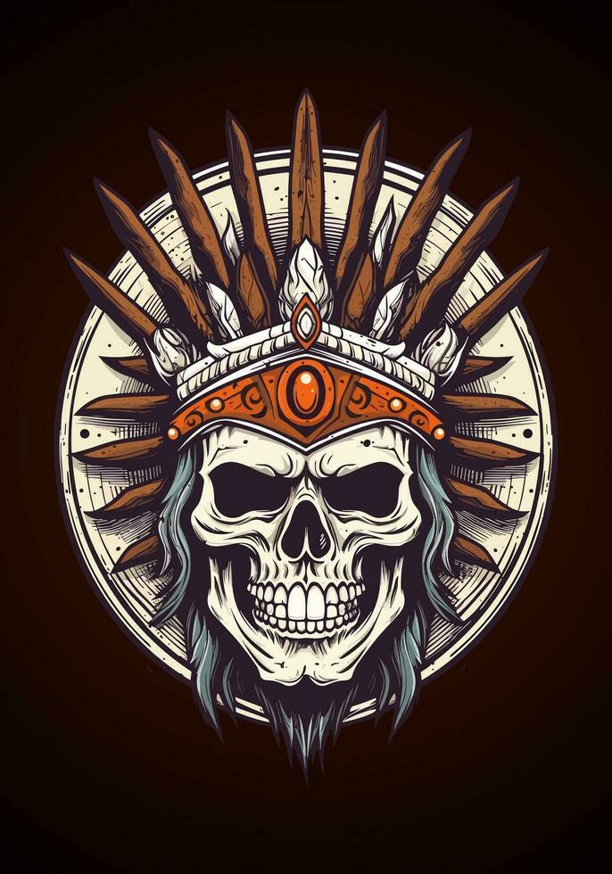 A captivating hand drawn logo design illustration featuring a skull warrior. Perfect for expressing power, courage, and resilience vector