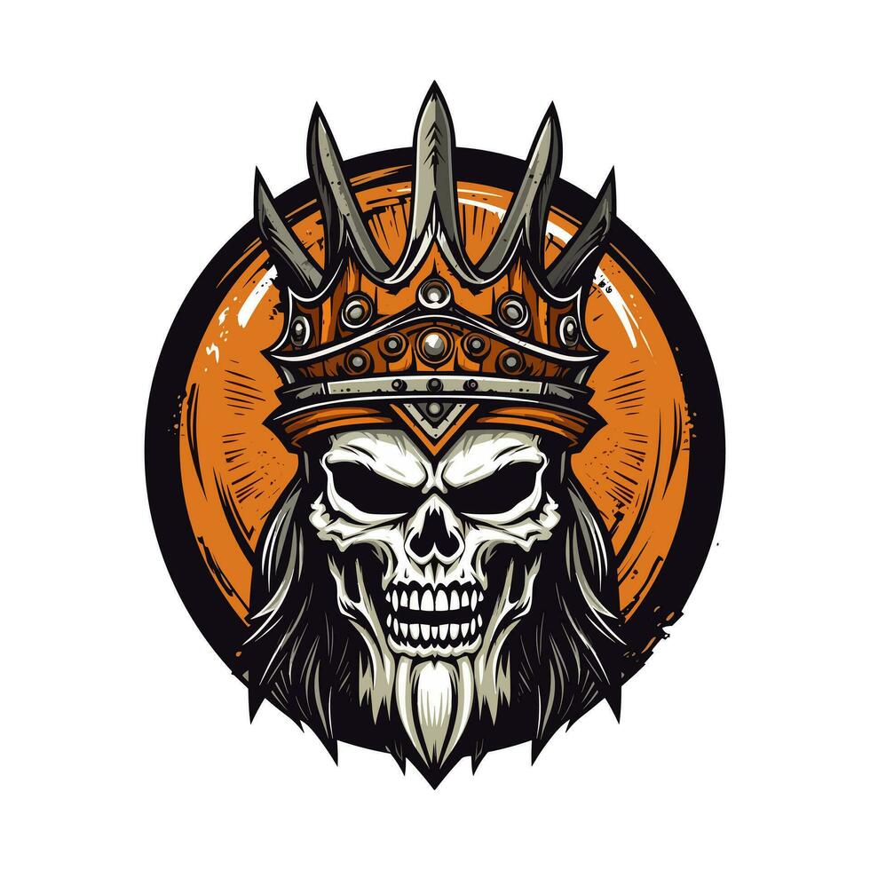 Viking skull warrior hand drawn logo design illustration vector