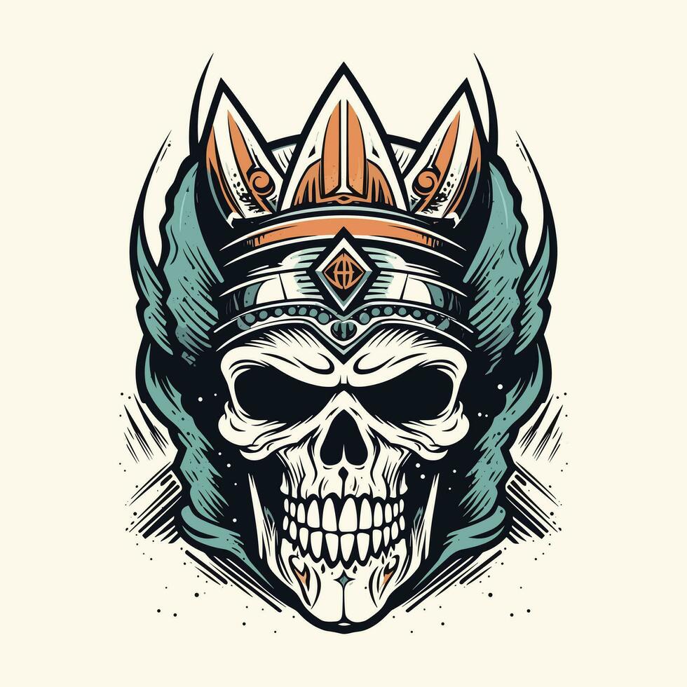 A fierce skull warrior depicted in a hand drawn logo design illustration. Conveys strength, bravery, and a warrior spirit vector