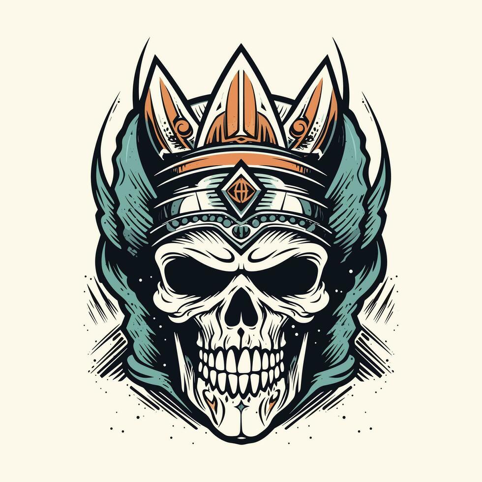 A fierce skull warrior depicted in a hand drawn logo design illustration. Conveys strength, bravery, and a warrior spirit vector