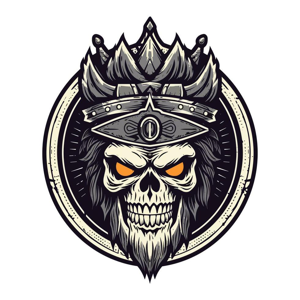 Viking skull warrior hand drawn logo design illustration vector