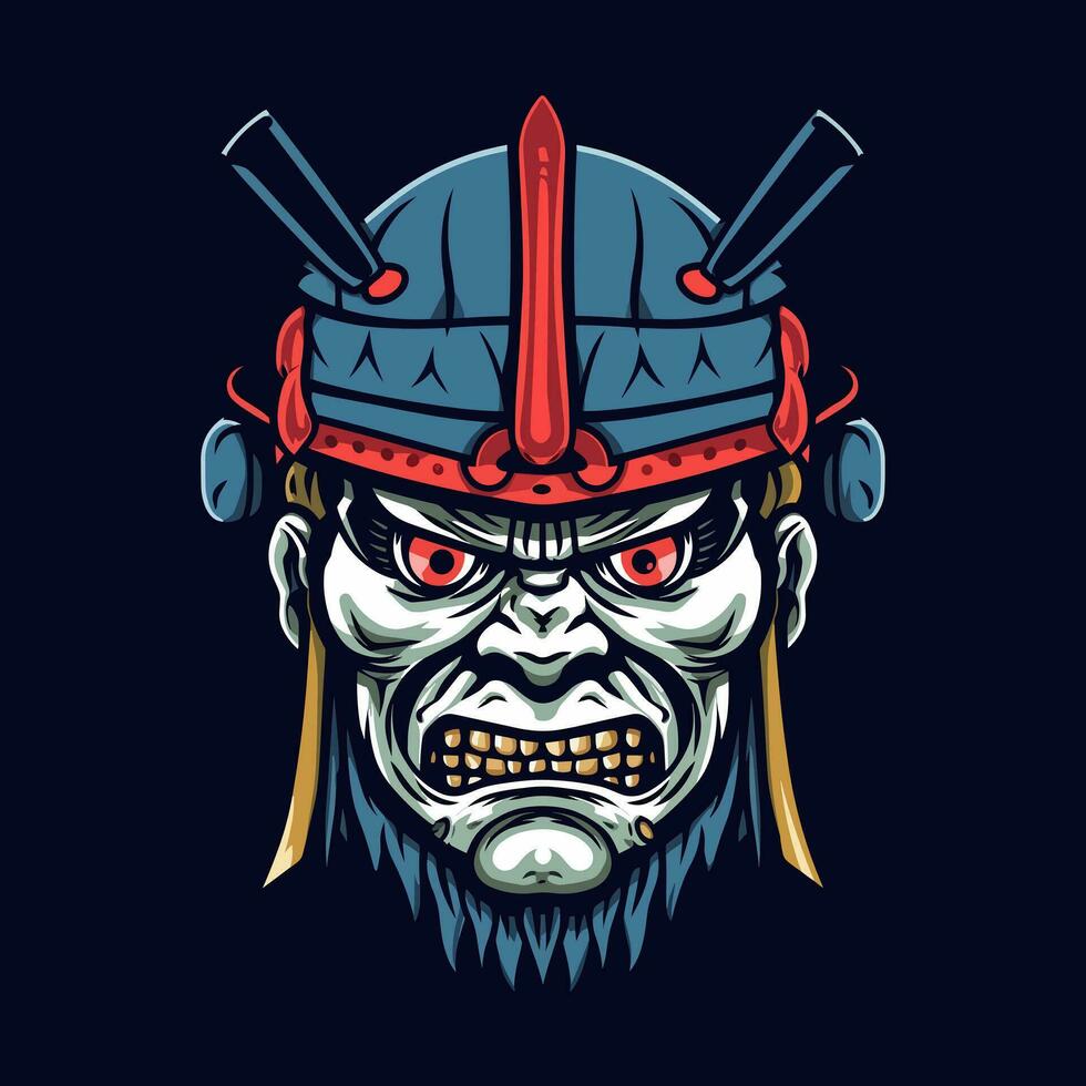 An intriguing fusion of undead and ancient warrior, this hand drawn logo design brings together horror and honor vector