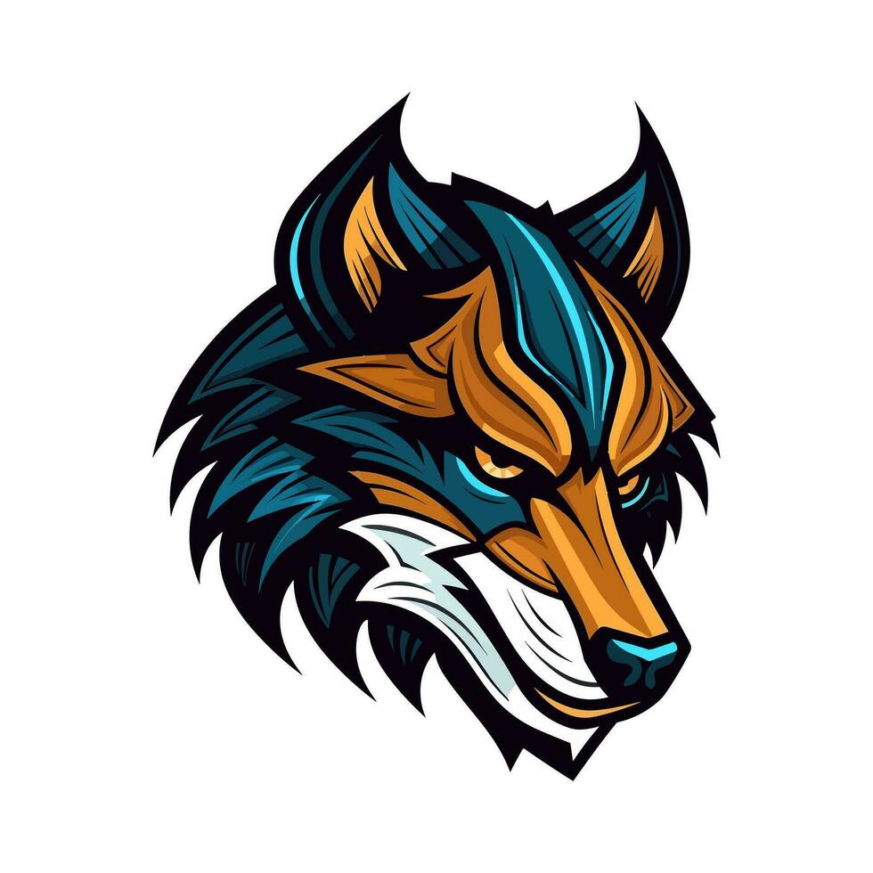 wolf head hand drawn logo design illustration vector