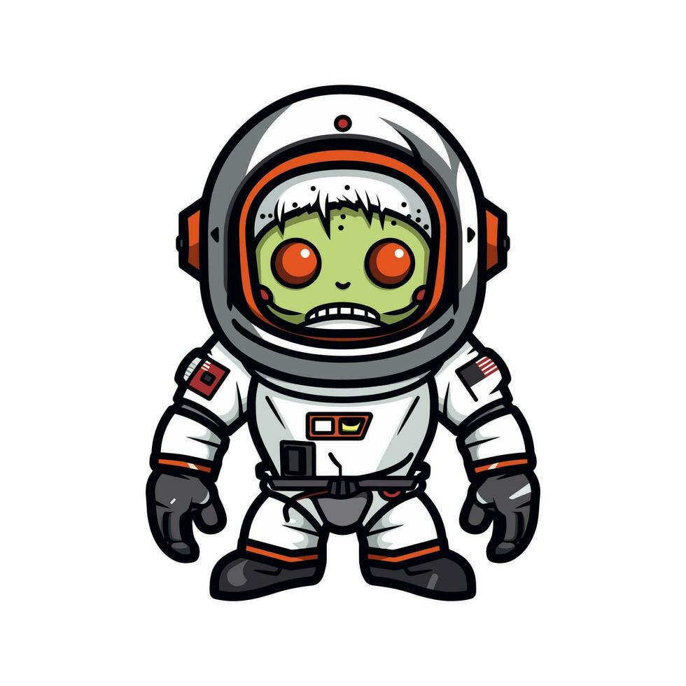 Explore the realms of the undead and outer space with this unique zombie astronaut hand drawn logo design illustration. Get noticed with a touch of otherworldly horror vector