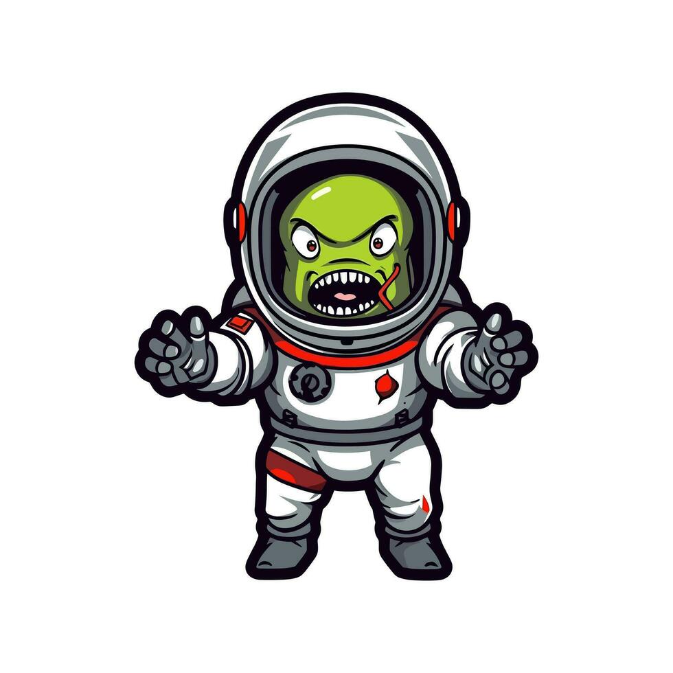 Explore the realms of the undead and outer space with this unique zombie astronaut hand drawn logo design illustration. Get noticed with a touch of otherworldly horror vector