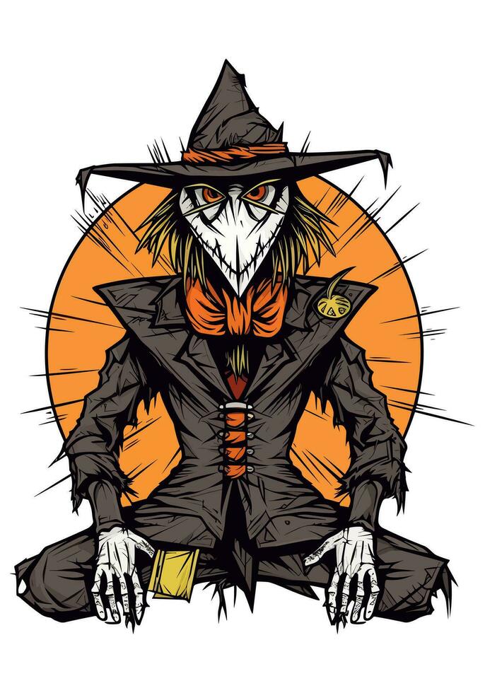 Scarecrow pumpkin illustration A whimsical and charming hand drawn design capturing the essence of autumn, harvest, and Halloween vector