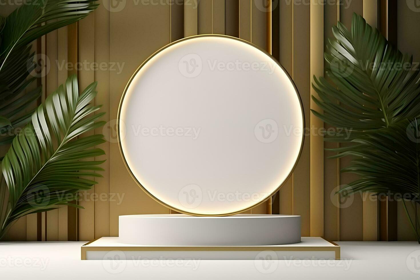 Pedestals Podium for product presentation geometrical shapes nature leaves theme photo