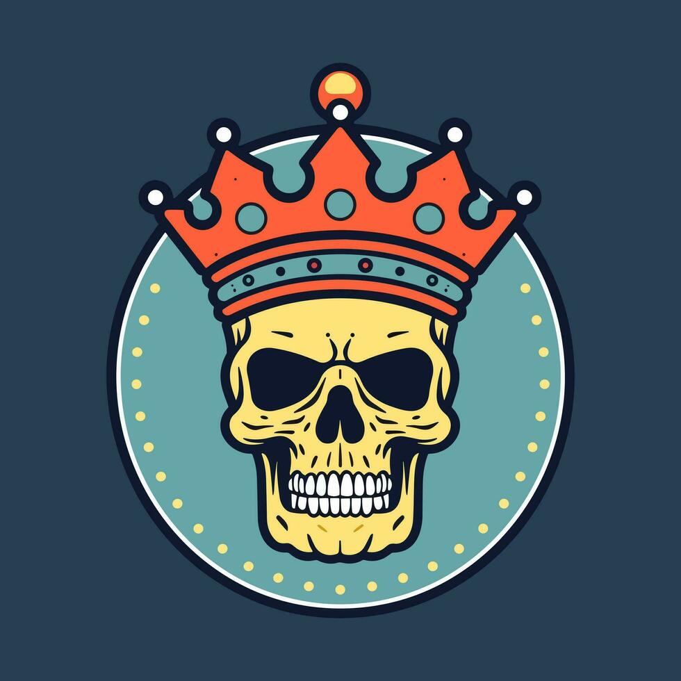 Crowned Skull Illustration Embrace the dark elegance of this hand drawn logo featuring a skull adorned with a majestic crown vector