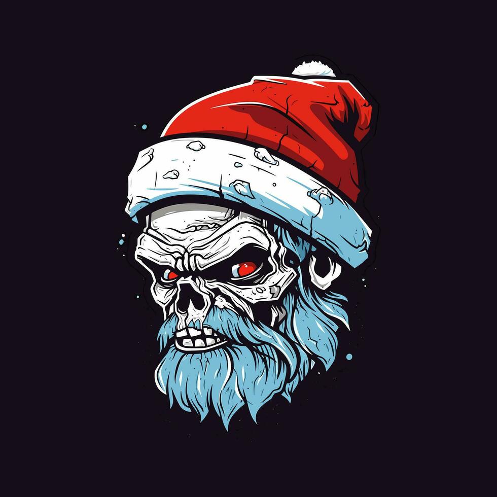 Papa Noel zombi mano dibujado logo diseño ilustración vector