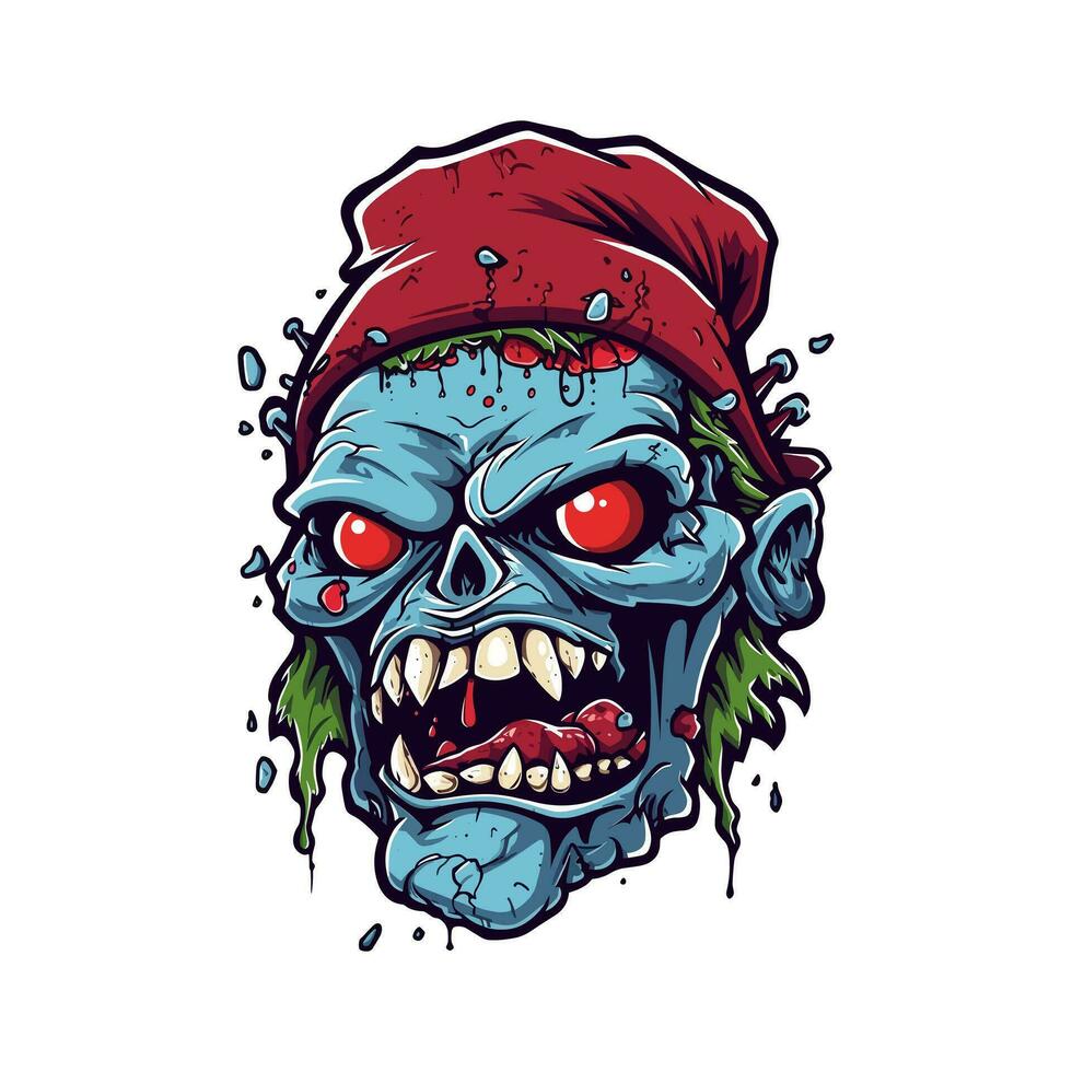 santa zombie hand drawn logo design illustration vector