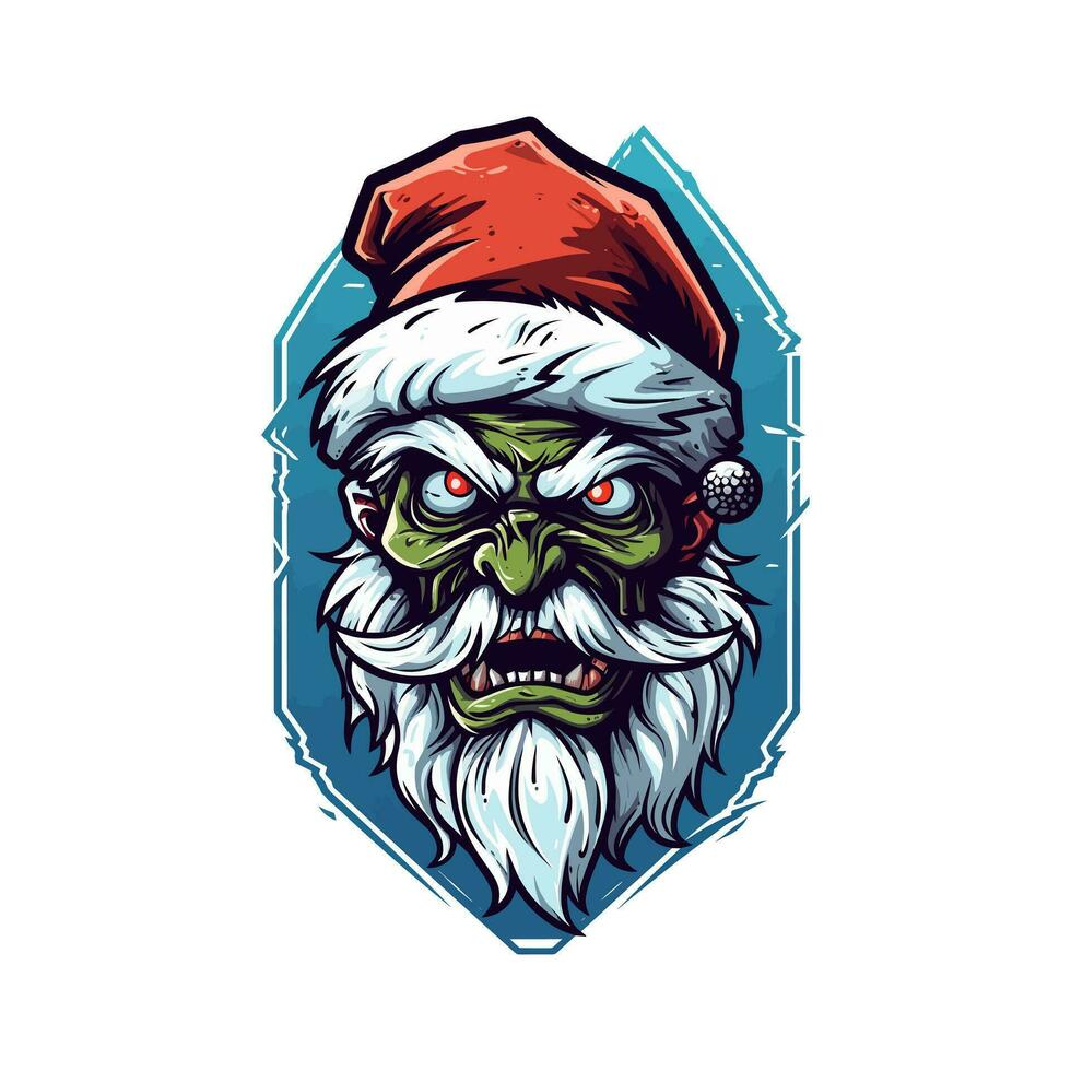 A chilling twist on the classic character, Santa Zombie hand drawn logo design illustration brings holiday horror to life vector