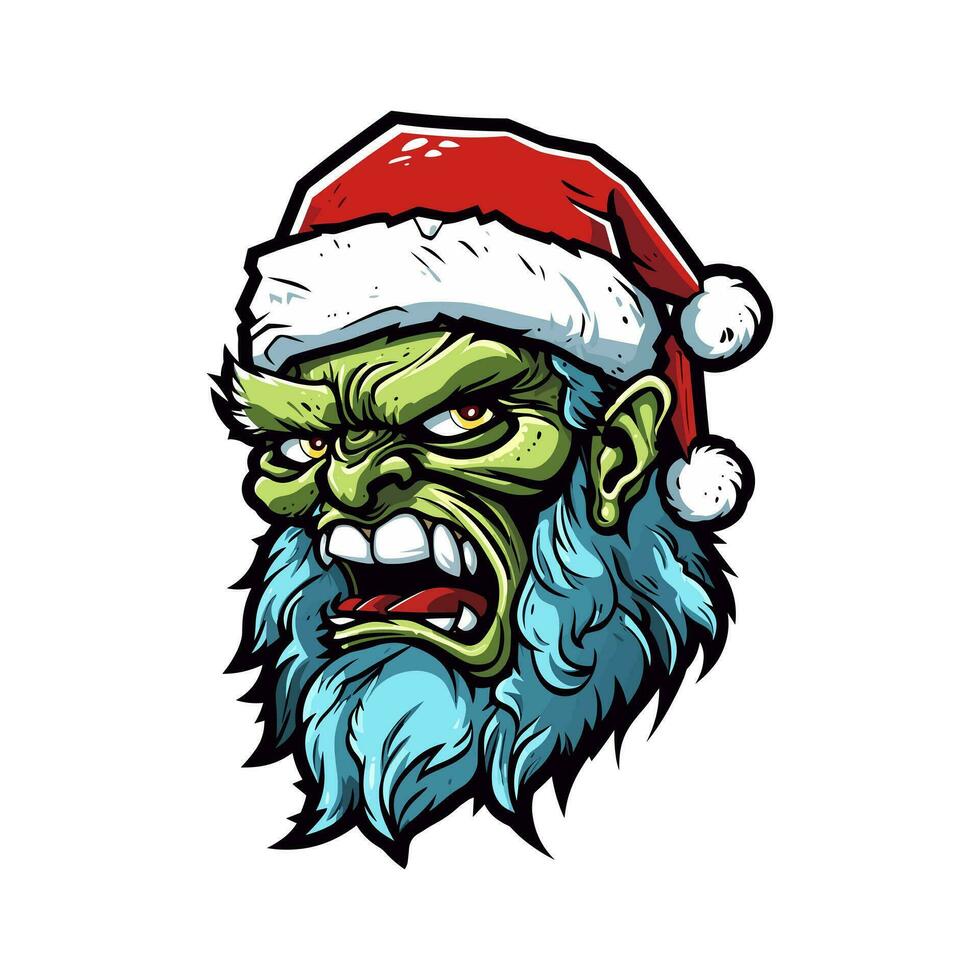 A chilling twist on the classic character, Santa Zombie hand drawn logo design illustration brings holiday horror to life vector