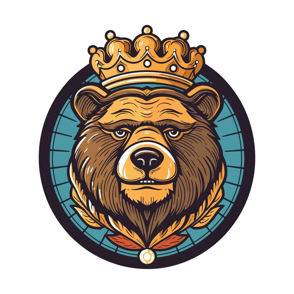 bear head wearing a crown hand drawn logo design illustration vector