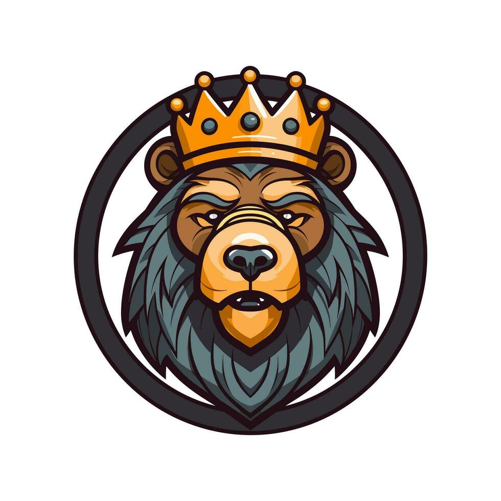 bear head wearing a crown hand drawn logo design illustration vector