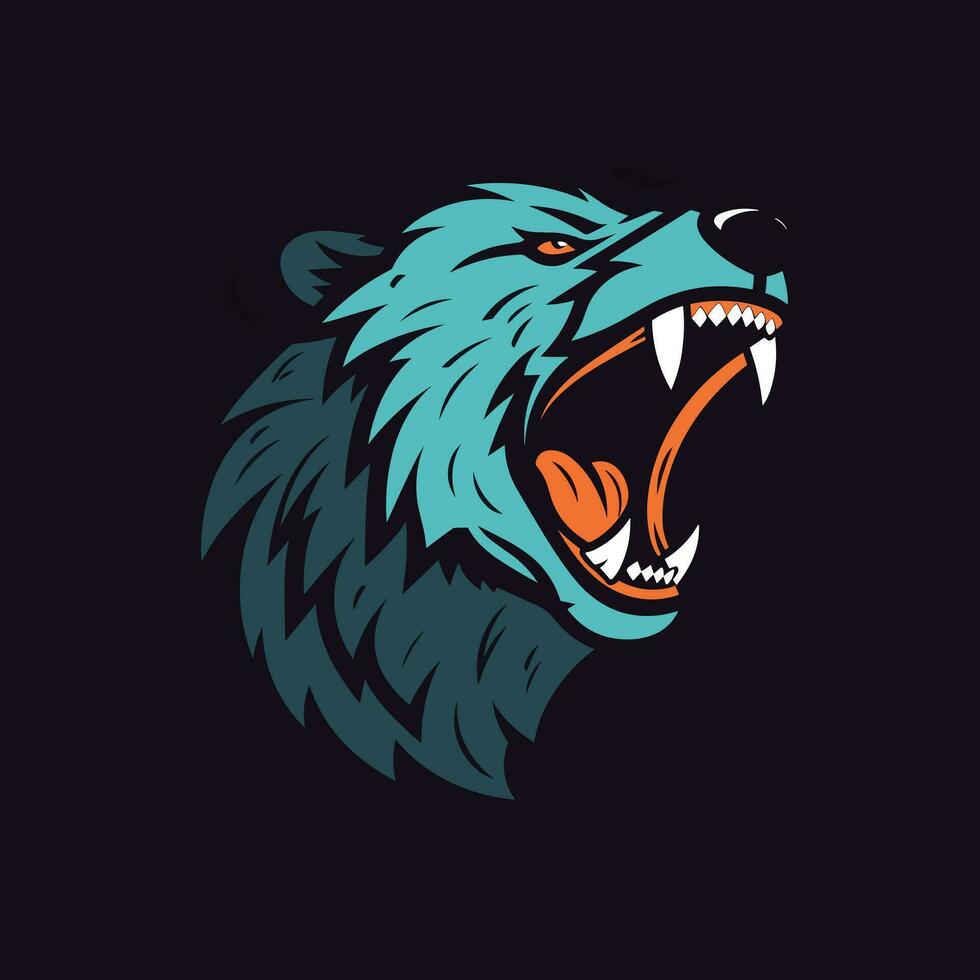 howling bear head roar hand drawn logo design illustration vector
