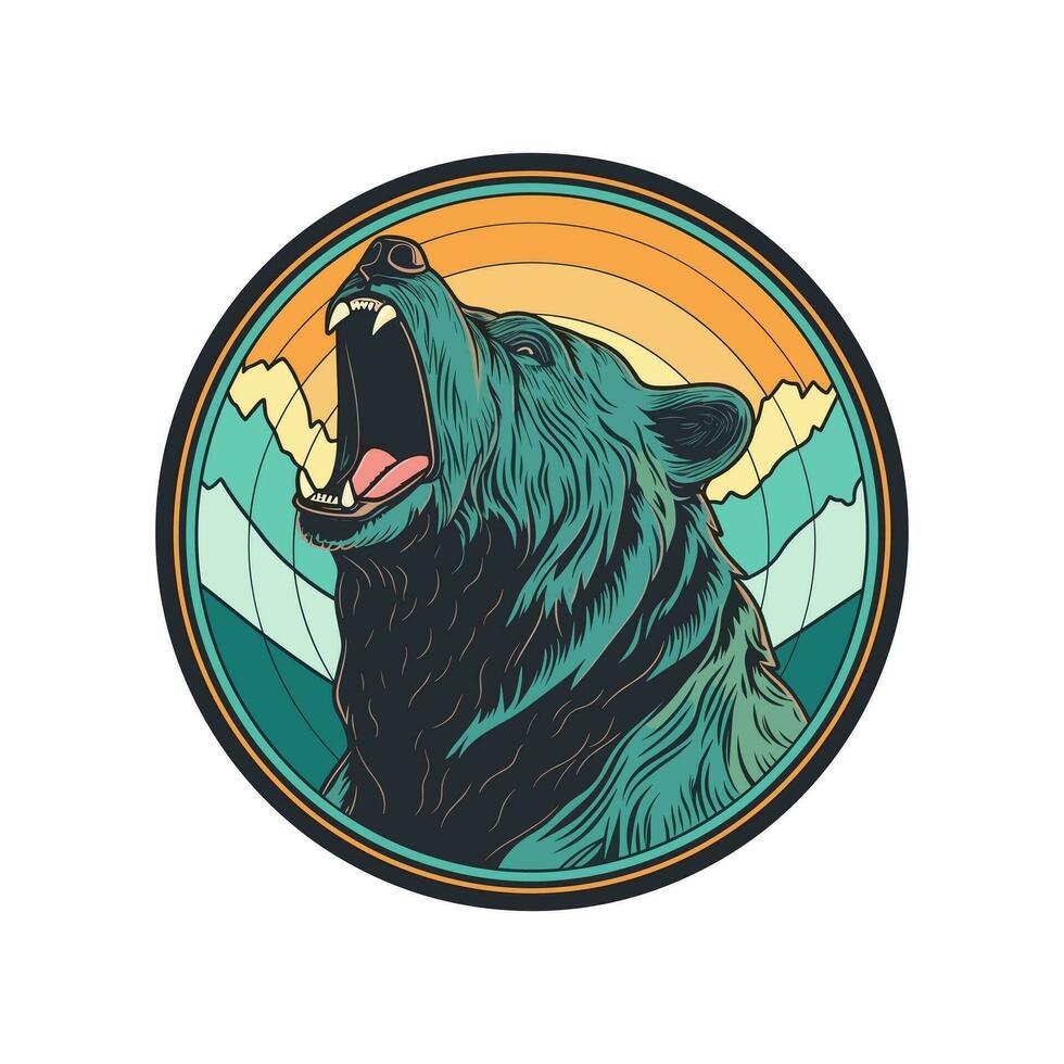 clamoroso oso cabeza rugido mano dibujado logo diseño ilustración vector