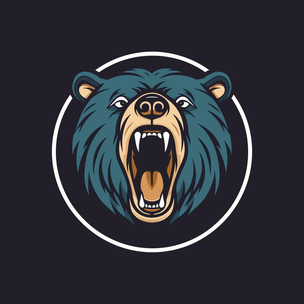 howling bear head roar hand drawn logo design illustration vector