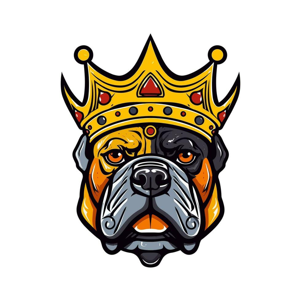 buldog cabeza vistiendo un corona mano dibujado logo diseño ilustración vector