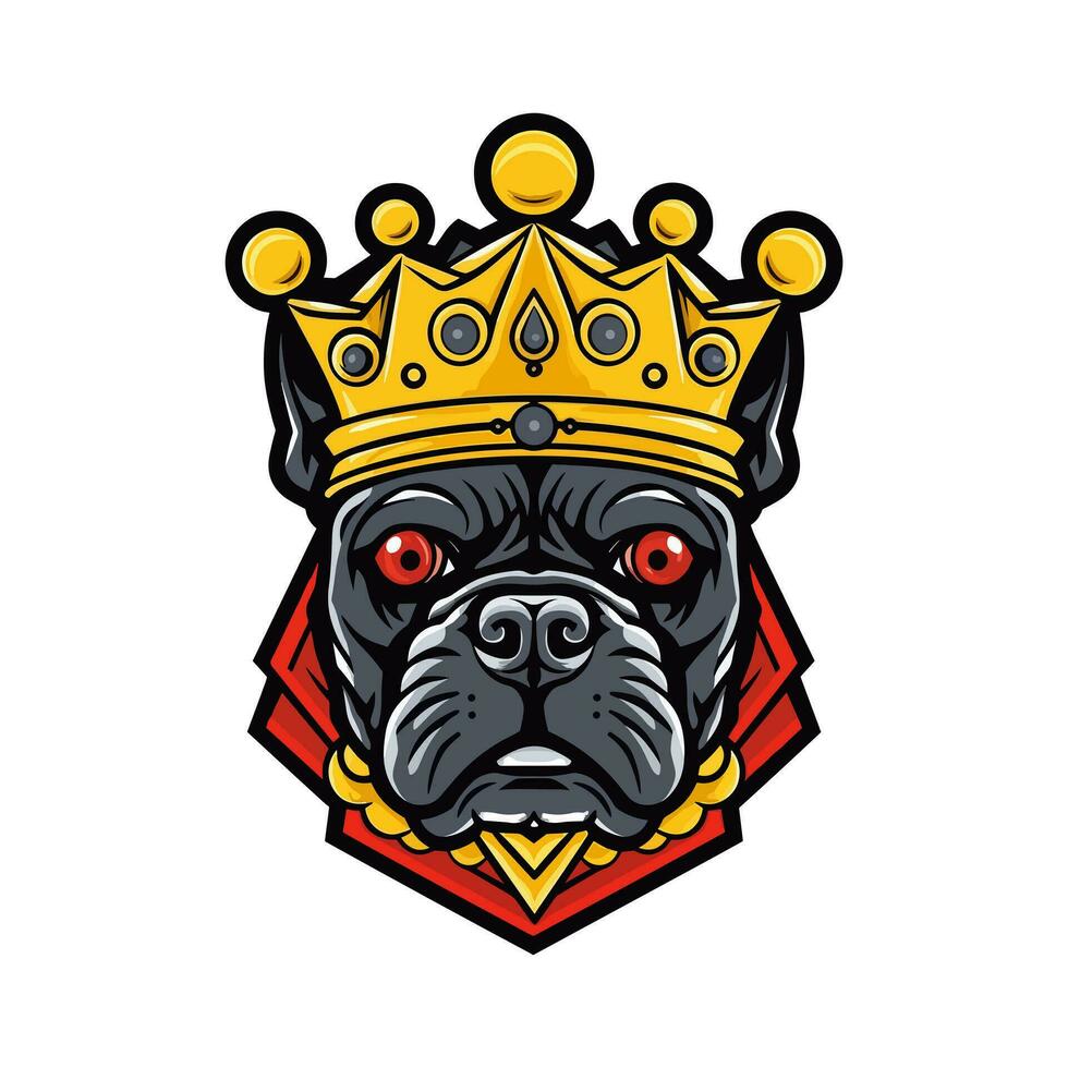 buldog cabeza vistiendo un corona mano dibujado logo diseño ilustración vector