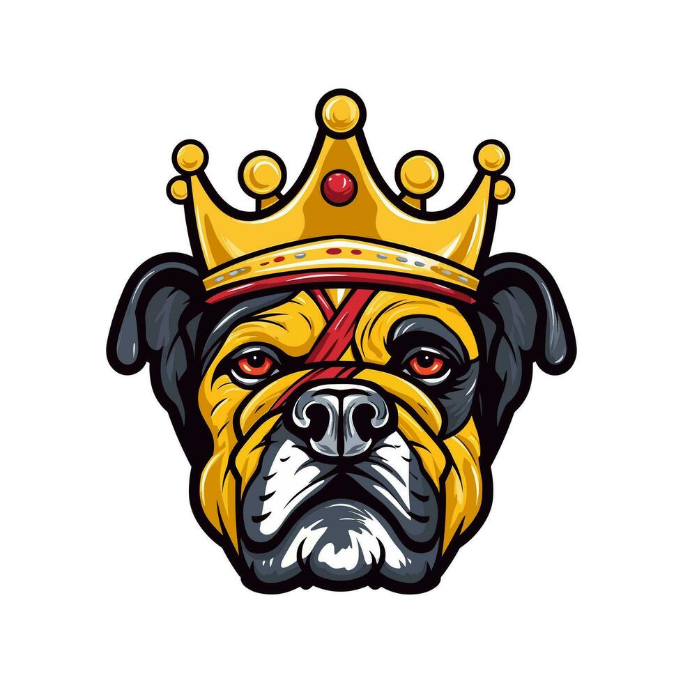 buldog cabeza vistiendo un corona mano dibujado logo diseño ilustración vector