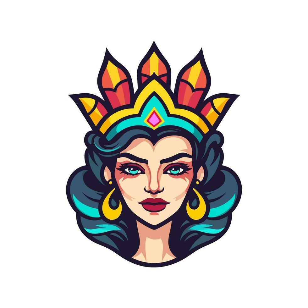 reina princesa chicano niña mano dibujado logo diseño ilustración vector