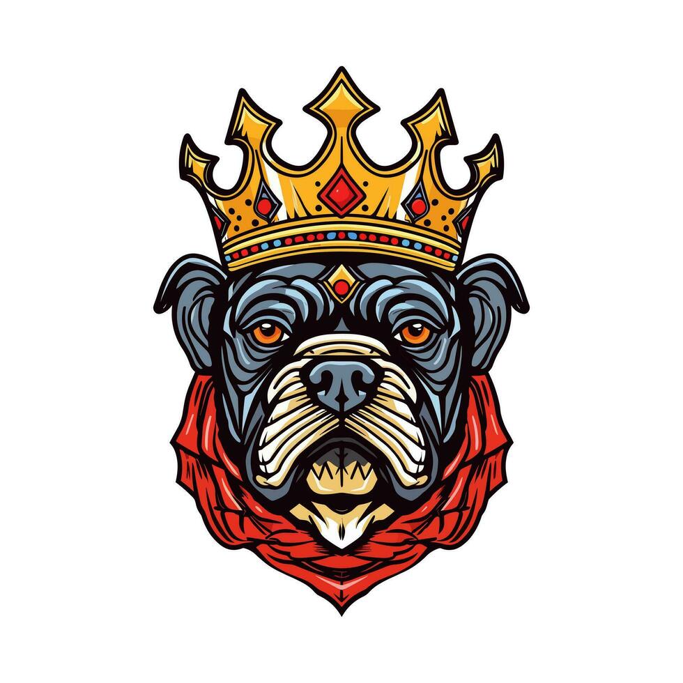 buldog cabeza vistiendo un corona mano dibujado logo diseño ilustración vector